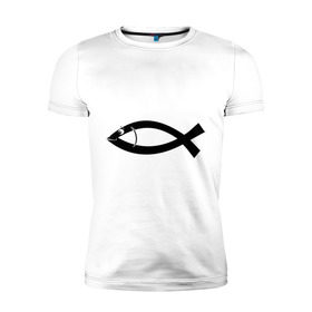 Мужская футболка премиум с принтом Христианская рыбка в Новосибирске, 92% хлопок, 8% лайкра | приталенный силуэт, круглый вырез ворота, длина до линии бедра, короткий рукав | рыба | рыбка   символ христианства.баптисты | христианство