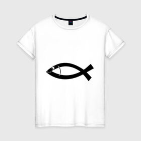 Женская футболка хлопок с принтом Христианская рыбка в Новосибирске, 100% хлопок | прямой крой, круглый вырез горловины, длина до линии бедер, слегка спущенное плечо | рыба | рыбка   символ христианства.баптисты | христианство