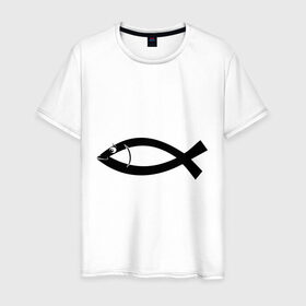 Мужская футболка хлопок с принтом Христианская рыбка в Новосибирске, 100% хлопок | прямой крой, круглый вырез горловины, длина до линии бедер, слегка спущенное плечо. | рыба | рыбка   символ христианства.баптисты | христианство
