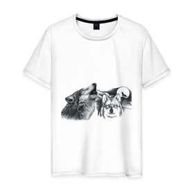 Мужская футболка хлопок с принтом Волки в Новосибирске, 100% хлопок | прямой крой, круглый вырез горловины, длина до линии бедер, слегка спущенное плечо. | 