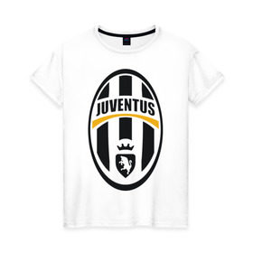 Женская футболка хлопок с принтом Italian Serie A. Juventus FC в Новосибирске, 100% хлопок | прямой крой, круглый вырез горловины, длина до линии бедер, слегка спущенное плечо | фк | ювентус