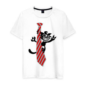 Мужская футболка хлопок с принтом Галстук с котиком в Новосибирске, 100% хлопок | прямой крой, круглый вырез горловины, длина до линии бедер, слегка спущенное плечо. | галстук | кот | котик | котэ | кошак | кошка