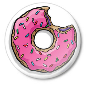 Значок с принтом Вкусный пончик в Новосибирске,  металл | круглая форма, металлическая застежка в виде булавки | Тематика изображения на принте: гомер