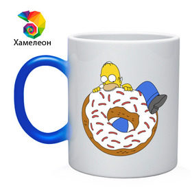 Кружка хамелеон с принтом Гомер и пончик в Новосибирске, керамика | меняет цвет при нагревании, емкость 330 мл | Тематика изображения на принте: гомер
