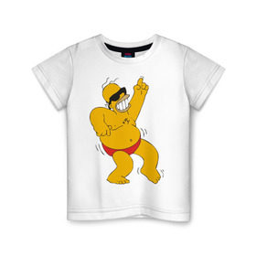 Детская футболка хлопок с принтом Гомер симпсон танцует в Новосибирске, 100% хлопок | круглый вырез горловины, полуприлегающий силуэт, длина до линии бедер | гомер