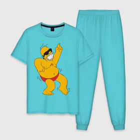 Мужская пижама хлопок с принтом Гомер симпсон танцует в Новосибирске, 100% хлопок | брюки и футболка прямого кроя, без карманов, на брюках мягкая резинка на поясе и по низу штанин
 | Тематика изображения на принте: гомер