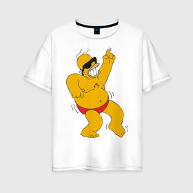 Женская футболка хлопок Oversize с принтом Гомер симпсон танцует в Новосибирске, 100% хлопок | свободный крой, круглый ворот, спущенный рукав, длина до линии бедер
 | гомер