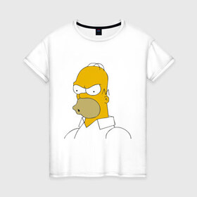 Женская футболка хлопок с принтом Сердитый Гомер Симпсон в Новосибирске, 100% хлопок | прямой крой, круглый вырез горловины, длина до линии бедер, слегка спущенное плечо | гомер