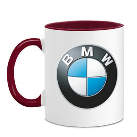 Кружка двухцветная с принтом BMW в Новосибирске, керамика | объем — 330 мл, диаметр — 80 мм. Цветная ручка и кайма сверху, в некоторых цветах — вся внутренняя часть | bmw | авто | авто2012 | автомобиль | бмв | бренд | логотип | машина