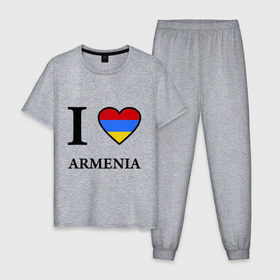 Мужская пижама хлопок с принтом I love Armenia в Новосибирске, 100% хлопок | брюки и футболка прямого кроя, без карманов, на брюках мягкая резинка на поясе и по низу штанин
 | armenia | армению | армения | армяне | армянин | ереван | люблю | флаг