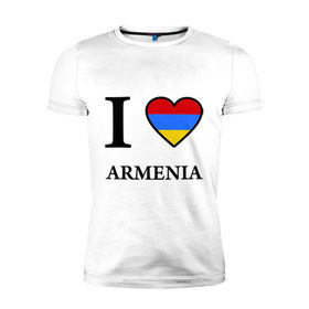 Мужская футболка премиум с принтом I love Armenia в Новосибирске, 92% хлопок, 8% лайкра | приталенный силуэт, круглый вырез ворота, длина до линии бедра, короткий рукав | armenia | армению | армения | армяне | армянин | ереван | люблю | флаг