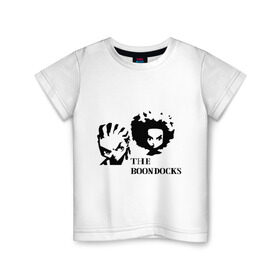 Детская футболка хлопок с принтом Гетто (The Boondocks) в Новосибирске, 100% хлопок | круглый вырез горловины, полуприлегающий силуэт, длина до линии бедер | 2x2 | boondocks | ghetto | tv | бундокс | гетто | мультик | мультфильмы | тв