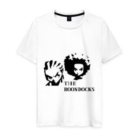 Мужская футболка хлопок с принтом Гетто (The Boondocks) в Новосибирске, 100% хлопок | прямой крой, круглый вырез горловины, длина до линии бедер, слегка спущенное плечо. | 2x2 | boondocks | ghetto | tv | бундокс | гетто | мультик | мультфильмы | тв