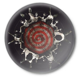 Значок с принтом SAW - игра на выживание в Новосибирске,  металл | круглая форма, металлическая застежка в виде булавки | saw | игра на выживание | пила | триллер | ужасы