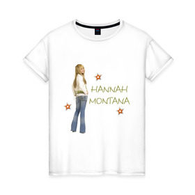 Женская футболка хлопок с принтом Ханна Монтана в Новосибирске, 100% хлопок | прямой крой, круглый вырез горловины, длина до линии бедер, слегка спущенное плечо | Тематика изображения на принте: hannah montana | хана монтана | ханна монтана