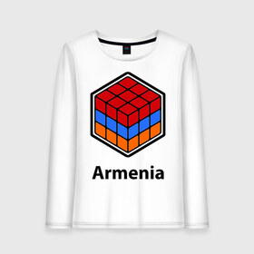 Женский лонгслив хлопок с принтом Кубик – Армения в Новосибирске, 100% хлопок |  | армения | армяне | армянин | ереван | кубик | кубик рубик | флаг | флаг армении в магическом кубике.armenia