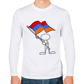 Мужской лонгслив хлопок с принтом Армения (человек с флагом) в Новосибирске, 100% хлопок |  | armenia | армении | армения | армяне | армянин | армянка | ереван | флаг