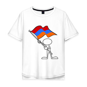 Мужская футболка хлопок Oversize с принтом Армения (человек с флагом) в Новосибирске, 100% хлопок | свободный крой, круглый ворот, “спинка” длиннее передней части | armenia | армении | армения | армяне | армянин | армянка | ереван | флаг