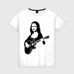 Женская футболка хлопок с принтом Мона лиза с гитарой в Новосибирске, 100% хлопок | прямой крой, круглый вырез горловины, длина до линии бедер, слегка спущенное плечо | гитара