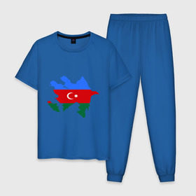 Мужская пижама хлопок с принтом Azerbaijan map в Новосибирске, 100% хлопок | брюки и футболка прямого кроя, без карманов, на брюках мягкая резинка на поясе и по низу штанин
 | Тематика изображения на принте: azerbaijan | azerbaijan map | map | азербайджан | азербайджанец | карта азербайджана