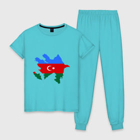 Женская пижама хлопок с принтом Azerbaijan map в Новосибирске, 100% хлопок | брюки и футболка прямого кроя, без карманов, на брюках мягкая резинка на поясе и по низу штанин | azerbaijan | azerbaijan map | map | азербайджан | азербайджанец | карта азербайджана