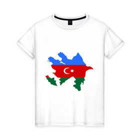 Женская футболка хлопок с принтом Azerbaijan map в Новосибирске, 100% хлопок | прямой крой, круглый вырез горловины, длина до линии бедер, слегка спущенное плечо | Тематика изображения на принте: azerbaijan | azerbaijan map | map | азербайджан | азербайджанец | карта азербайджана