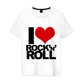 Мужская футболка хлопок с принтом I love rock and roll в Новосибирске, 100% хлопок | прямой крой, круглый вырез горловины, длина до линии бедер, слегка спущенное плечо. | Тематика изображения на принте: i love | rock | rock and roll | сердце | я люблю | я люблю рок н роллrock n roll