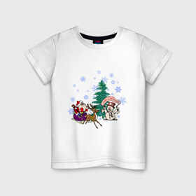 Детская футболка хлопок с принтом NewYear в Новосибирске, 100% хлопок | круглый вырез горловины, полуприлегающий силуэт, длина до линии бедер | 2012 | new year | год дракона | дед мороз | елка | нг | новогодний | новый 2012 | новый год | олень | сани | санта | санта клаус | снеговик