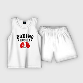 Детская пижама с шортами хлопок с принтом Boxing Russia time в Новосибирске,  |  | boxing | boxing russia time | kickboxing | mix fight | бокс | боксер | кик бокс | кикбокс