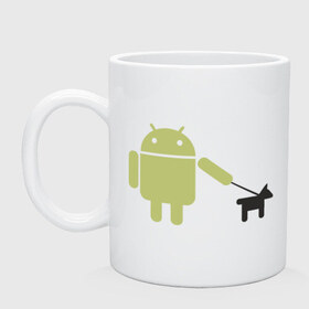 Кружка с принтом Android с собакой в Новосибирске, керамика | объем — 330 мл, диаметр — 80 мм. Принт наносится на бока кружки, можно сделать два разных изображения | android | админу | андроид | прикольные | собака