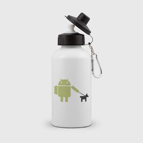 Бутылка спортивная с принтом Android с собакой в Новосибирске, металл | емкость — 500 мл, в комплекте две пластиковые крышки и карабин для крепления | Тематика изображения на принте: android | админу | андроид | прикольные | собака