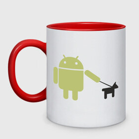 Кружка двухцветная с принтом Android с собакой в Новосибирске, керамика | объем — 330 мл, диаметр — 80 мм. Цветная ручка и кайма сверху, в некоторых цветах — вся внутренняя часть | android | админу | андроид | прикольные | собака