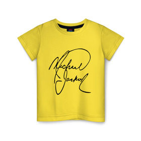 Детская футболка хлопок с принтом Michael Jackson (автограф) в Новосибирске, 100% хлопок | круглый вырез горловины, полуприлегающий силуэт, длина до линии бедер | Тематика изображения на принте: майкл джексон