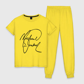 Женская пижама хлопок с принтом Michael Jackson (автограф) в Новосибирске, 100% хлопок | брюки и футболка прямого кроя, без карманов, на брюках мягкая резинка на поясе и по низу штанин | майкл джексон