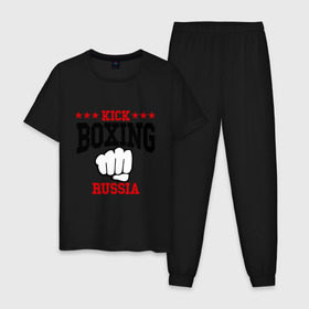 Мужская пижама хлопок с принтом Kickboxing Russia в Новосибирске, 100% хлопок | брюки и футболка прямого кроя, без карманов, на брюках мягкая резинка на поясе и по низу штанин
 | кикбоксинг