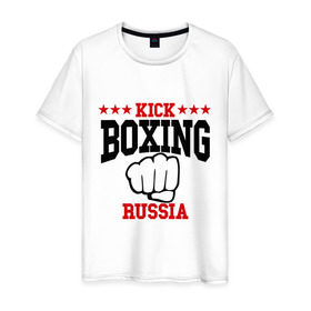 Мужская футболка хлопок с принтом Kickboxing Russia в Новосибирске, 100% хлопок | прямой крой, круглый вырез горловины, длина до линии бедер, слегка спущенное плечо. | кикбоксинг