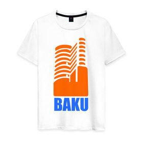 Мужская футболка хлопок с принтом Баку в Новосибирске, 100% хлопок | прямой крой, круглый вырез горловины, длина до линии бедер, слегка спущенное плечо. | azerbaijan | baku | баку | баку  «гыз галасы»   «девичья башня»азербайджан