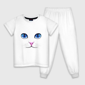Детская пижама хлопок с принтом Кошачьи глаза в Новосибирске, 100% хлопок |  брюки и футболка прямого кроя, без карманов, на брюках мягкая резинка на поясе и по низу штанин
 | cat | глаза | глаза кошки | кот | котенок | котэ | кошак | кошка | кошки