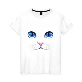 Женская футболка хлопок с принтом Кошачьи глаза в Новосибирске, 100% хлопок | прямой крой, круглый вырез горловины, длина до линии бедер, слегка спущенное плечо | cat | глаза | глаза кошки | кот | котенок | котэ | кошак | кошка | кошки
