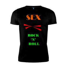 Мужская футболка премиум с принтом Sex, пельмени and rock`n`roll в Новосибирске, 92% хлопок, 8% лайкра | приталенный силуэт, круглый вырез ворота, длина до линии бедра, короткий рукав | Тематика изображения на принте: хиппи