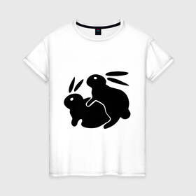 Женская футболка хлопок с принтом Кролики в Новосибирске, 100% хлопок | прямой крой, круглый вырез горловины, длина до линии бедер, слегка спущенное плечо | зайцы | кролик | кролики