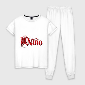 Женская пижама хлопок с принтом Ill Nino в Новосибирске, 100% хлопок | брюки и футболка прямого кроя, без карманов, на брюках мягкая резинка на поясе и по низу штанин | Тематика изображения на принте: 