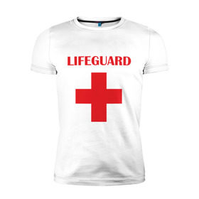 Мужская футболка премиум с принтом Спасатель в Новосибирске, 92% хлопок, 8% лайкра | приталенный силуэт, круглый вырез ворота, длина до линии бедра, короткий рукав | lifeguard | врачь | доктор | красный крест | медик | медицина | спасатель