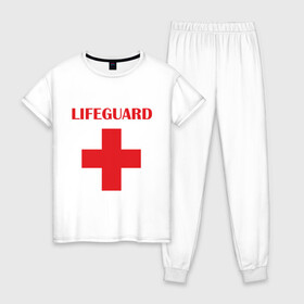 Женская пижама хлопок с принтом Спасатель в Новосибирске, 100% хлопок | брюки и футболка прямого кроя, без карманов, на брюках мягкая резинка на поясе и по низу штанин | lifeguard | врачь | доктор | красный крест | медик | медицина | спасатель