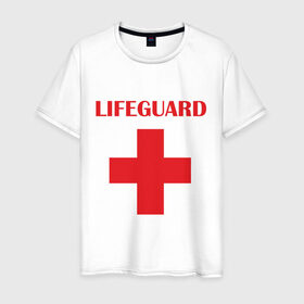 Мужская футболка хлопок с принтом Спасатель в Новосибирске, 100% хлопок | прямой крой, круглый вырез горловины, длина до линии бедер, слегка спущенное плечо. | lifeguard | врачь | доктор | красный крест | медик | медицина | спасатель