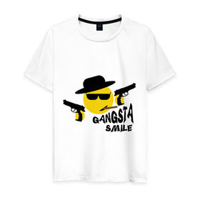 Мужская футболка хлопок с принтом Смайл Гангстер в Новосибирске, 100% хлопок | прямой крой, круглый вырез горловины, длина до линии бедер, слегка спущенное плечо. | 