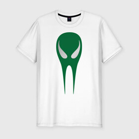 Мужская футболка премиум с принтом Зеленый череп в Новосибирске, 92% хлопок, 8% лайкра | приталенный силуэт, круглый вырез ворота, длина до линии бедра, короткий рукав | гуманоид | зеленый череп | инопланетянин | нло | пришелец | череп