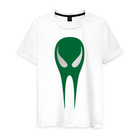 Мужская футболка хлопок с принтом Зеленый череп в Новосибирске, 100% хлопок | прямой крой, круглый вырез горловины, длина до линии бедер, слегка спущенное плечо. | гуманоид | зеленый череп | инопланетянин | нло | пришелец | череп