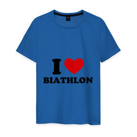 Мужская футболка хлопок с принтом Я люблю Биатлон — I love Biathlon в Новосибирске, 100% хлопок | прямой крой, круглый вырез горловины, длина до линии бедер, слегка спущенное плечо. | биатлон | биатлонисты | я люблю