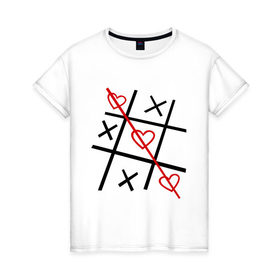 Женская футболка хлопок с принтом Крестики нолики в Новосибирске, 100% хлопок | прямой крой, круглый вырез горловины, длина до линии бедер, слегка спущенное плечо | крестики | нолики | сердечки